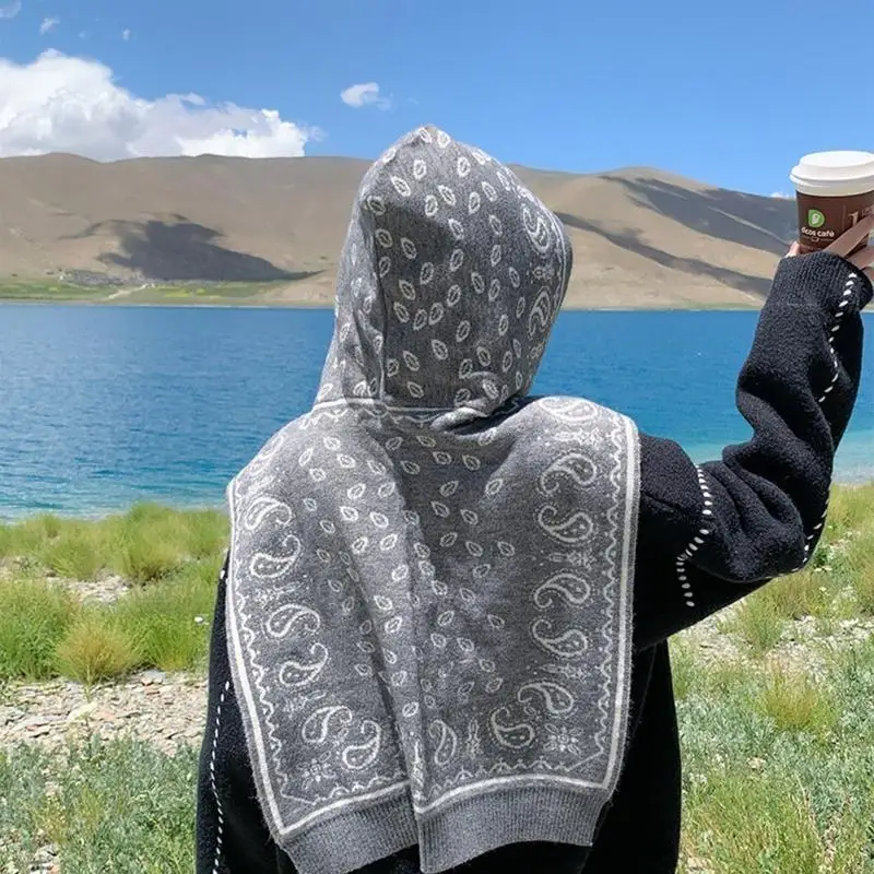 

Шарф с капюшоном, шапка, вязаная крючком для платка на голову, шаль с капюшоном, цельный шарф, ветрозащитная шапка для утепления