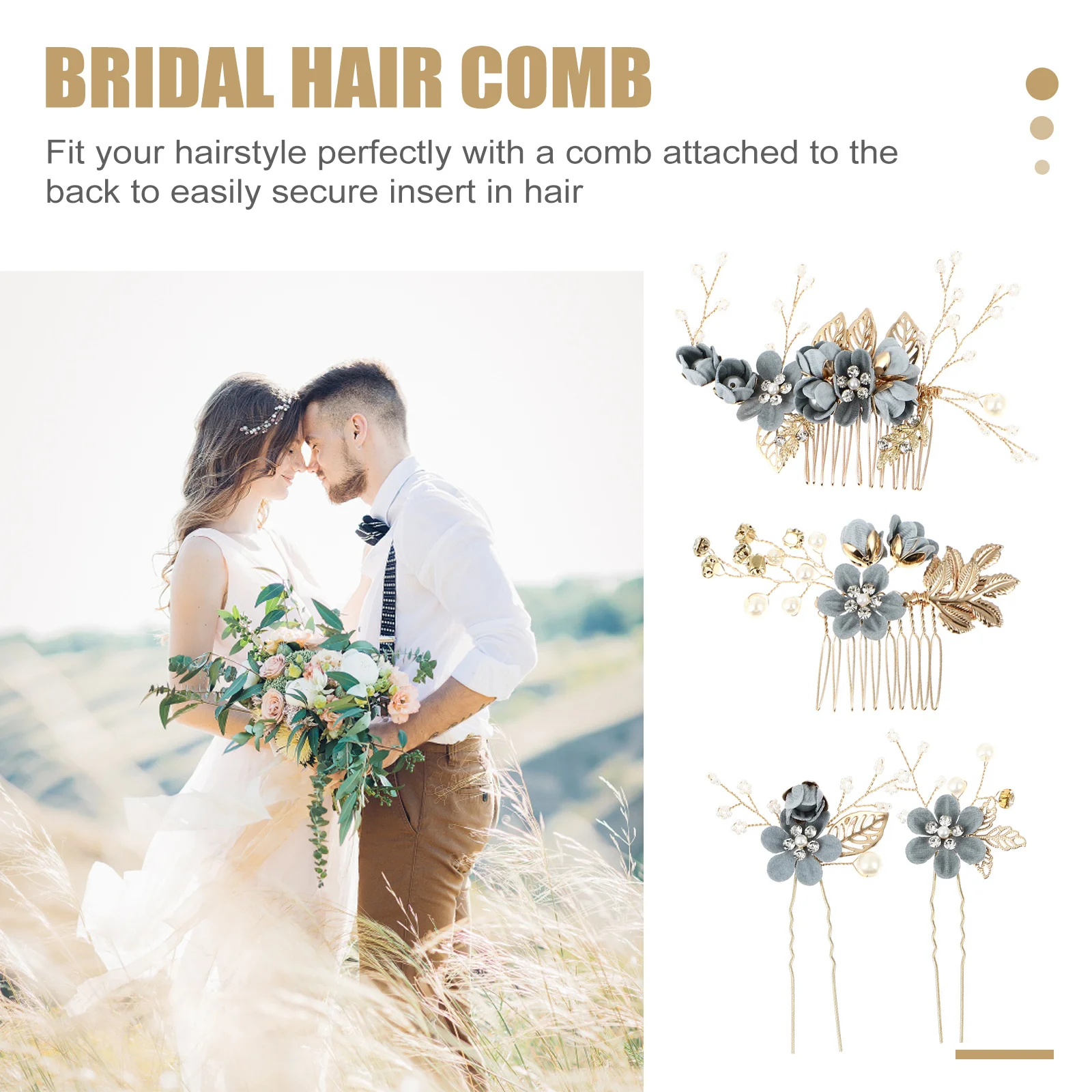 

1Set Flower Hair Comb Rhinestone Crystal U Shape Hair Fork French Pins for Bridal Wedding Party Dance Cosplay Bun Hairstyle