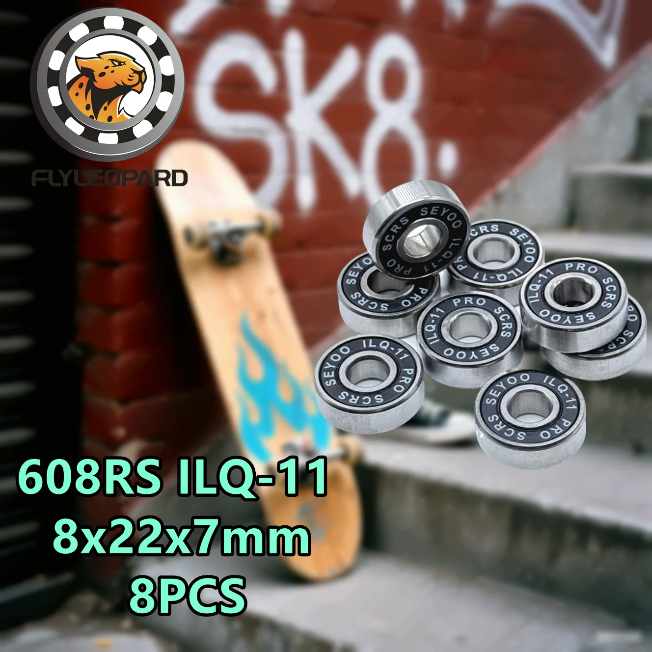 8Pcs 608-2RS ILQ ABEC-9  Precision Bearings 8×22×7mm Black Fluorocarbon Seals 25K RPM for Racing Drone Motors