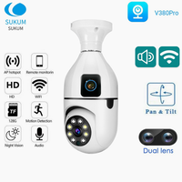 V380 Pro Dual Lens Indoor WIFI Camera Dual Screen Color Night Vision CCTV Wireless Security Protection MINI E27 Bulb Camera