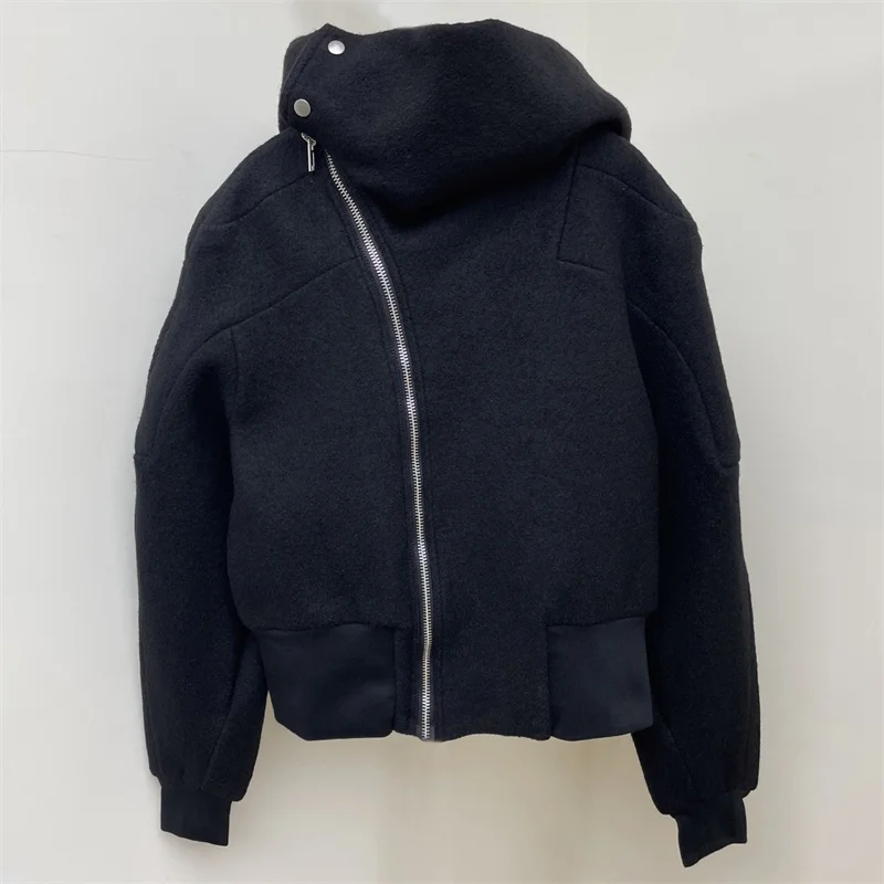 

Женская куртка 2025, новинка зимы, асимметричное облегающее женское пальто, куртка-пилот с капюшоном из 100% шерсти, верхняя одежда с капюшоном в парном стиле