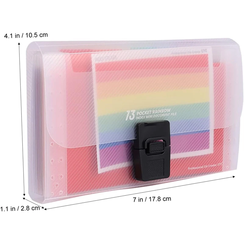 Mini 13 Grids A6 Pockets Portable Storage Clip With Buckle Expanding File Folder Rainbow Document Organizer Wallet Case