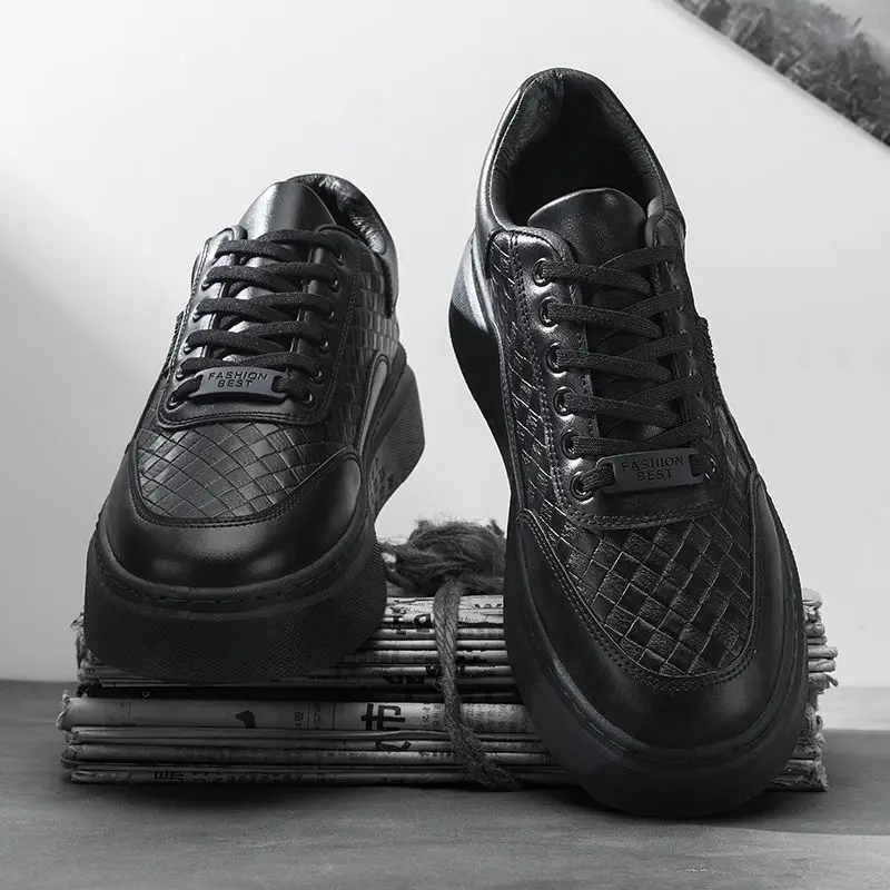 2026 Spring New Waterproof Men Sneakers Thick Sole Trendy Casual Business Office White Skateboard Shoes view 3