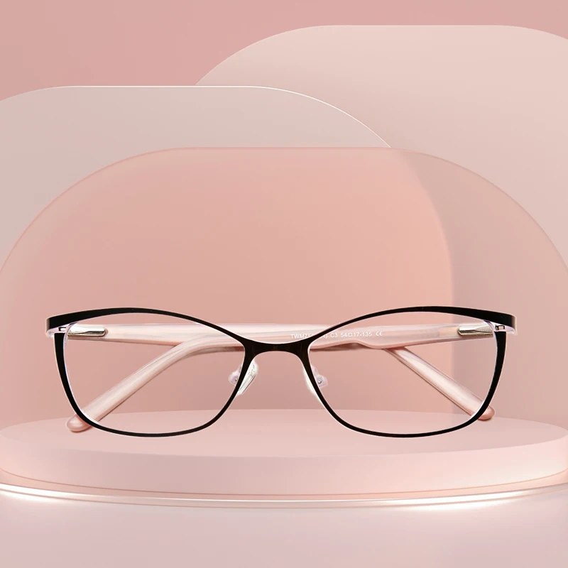 Metal Glasses Frame Women Brand Designer Female Vintage Cat Eye Prescription Eyeglasses Pink Full Myopia Optical Frames Eye