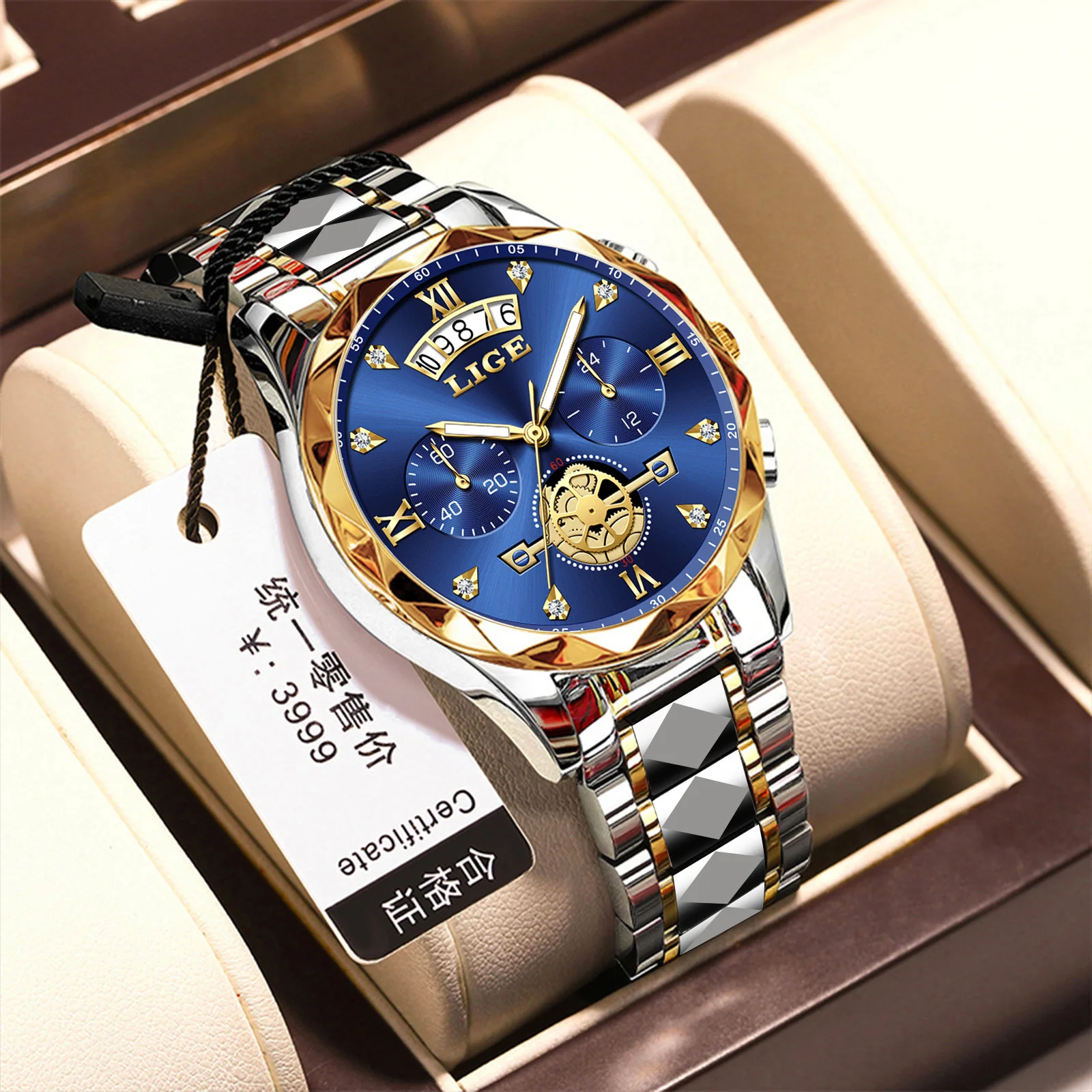 LIGE Men Watch Flywheel Skeleton Quartz Chronograph Watch for Man Waterpoof Luminous Fashion Business Steel Mens Watches Clock