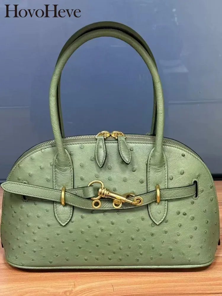 Elegant Ladies Vintage Banquet Real Ostrich Leather Totes Handbag Luxury Women Genuine Leather Shoulder Bag Strap Crossbdoy Bags
