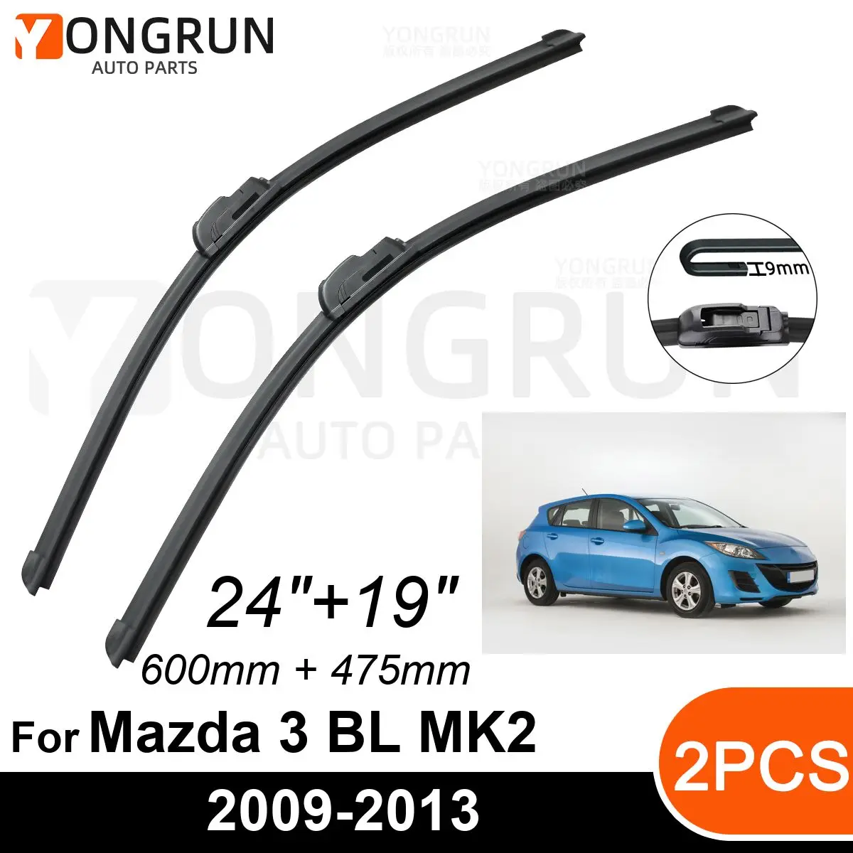 

Car Front Windshield Wipers For Mazda 3 MK2 Hatchback 2009-2013 Wiper Blade Rubber 24"+19" Car Windshield Windscreen