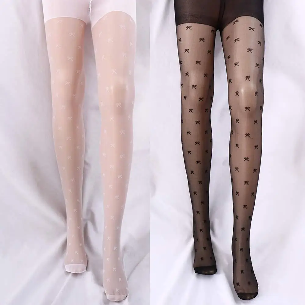 Bas longs transparents avec nœud pour femmes, collants fins, collants sexy, bas à la mode pour filles