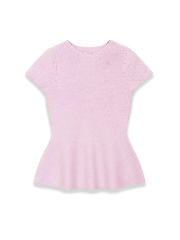 

HH Women Elegant Short Sleeve Simple Short Skirt Hem Knitted Pullover Sweater Female Elegant Slim O-neck Casual Spring Sweater