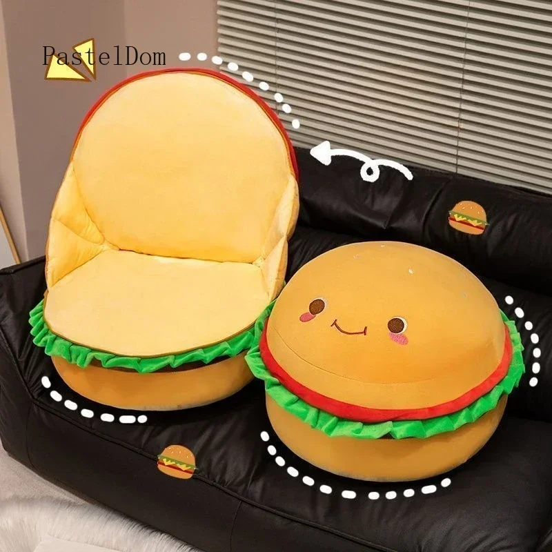 Super Soft Burger Shape Decor Throw Pillow, 2-in-1 Foldable Multi-purpose Seat Cushion, Portable Nap Cushion for Sofa