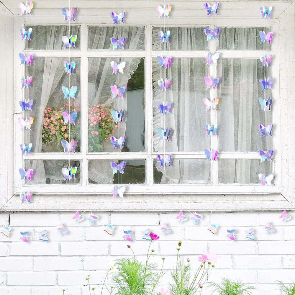 3M 3D Butterfly Paper Banner Garland Iridescent Hanging Flag Curtains For Wedding Birthday Party Backdrop Decoration Baby Shower