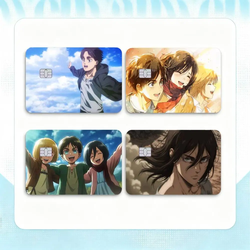 Attack on Titan Eren Yeager Anime Credit Card HD Stickers Game Card Decal Small Chip Waterproof Sticker Gift