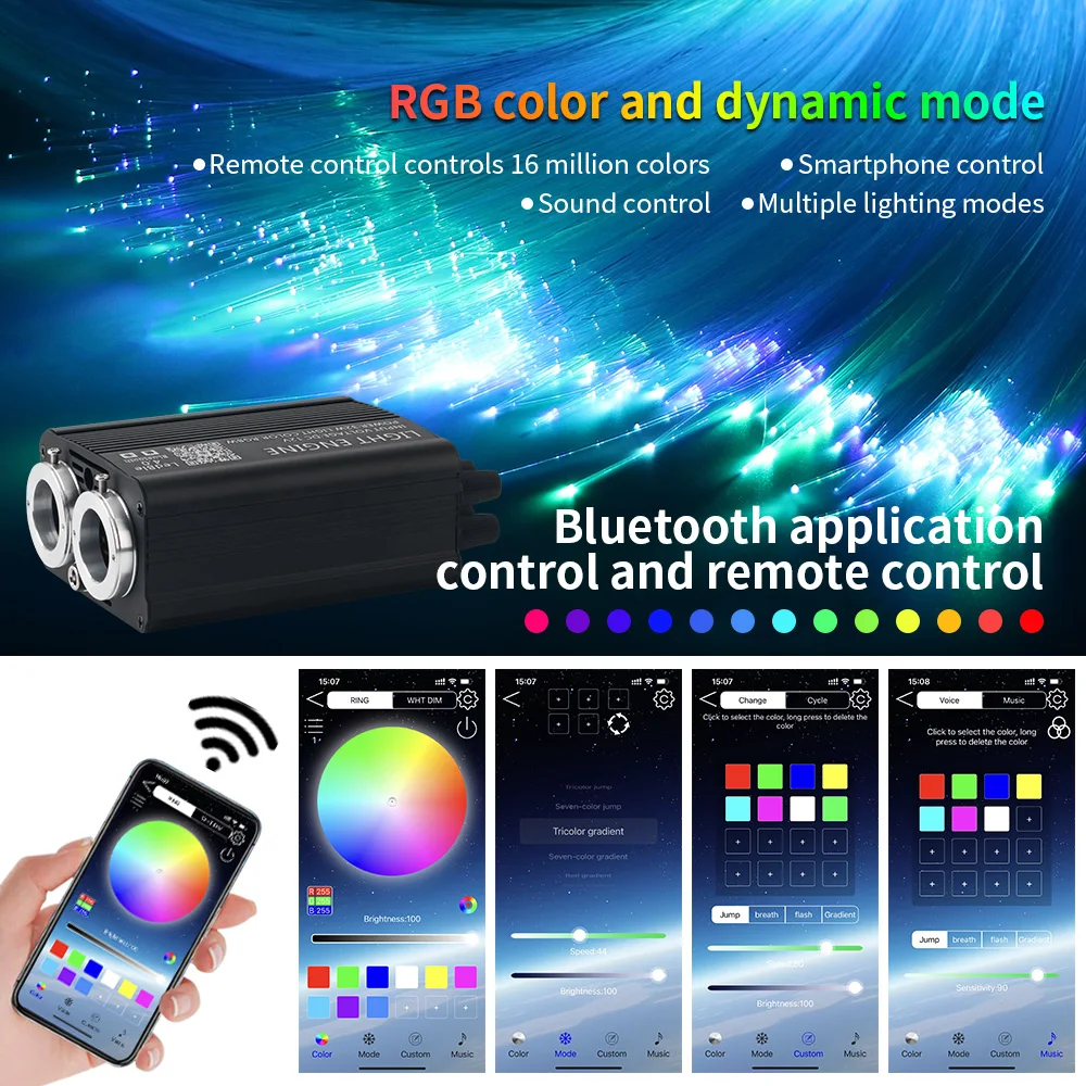 Newest Double Head RGBW Starry Sky Light 1100/900pcs Fiber Optic Car Roof Ceiling Star Light kit With Music APP Remote Control