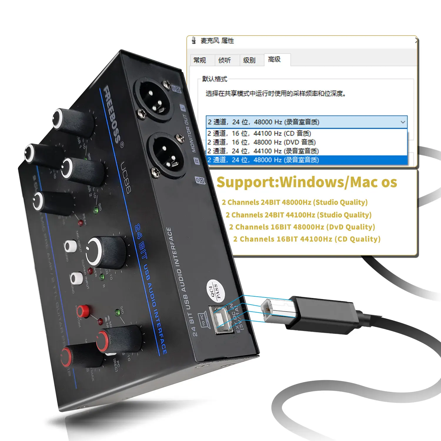 Freeboss External Loopback Sound Card 5 Channel 24Bit 48KHz Driver-free ASIO4ALL PC Recording Audio Interface For Windows UC86