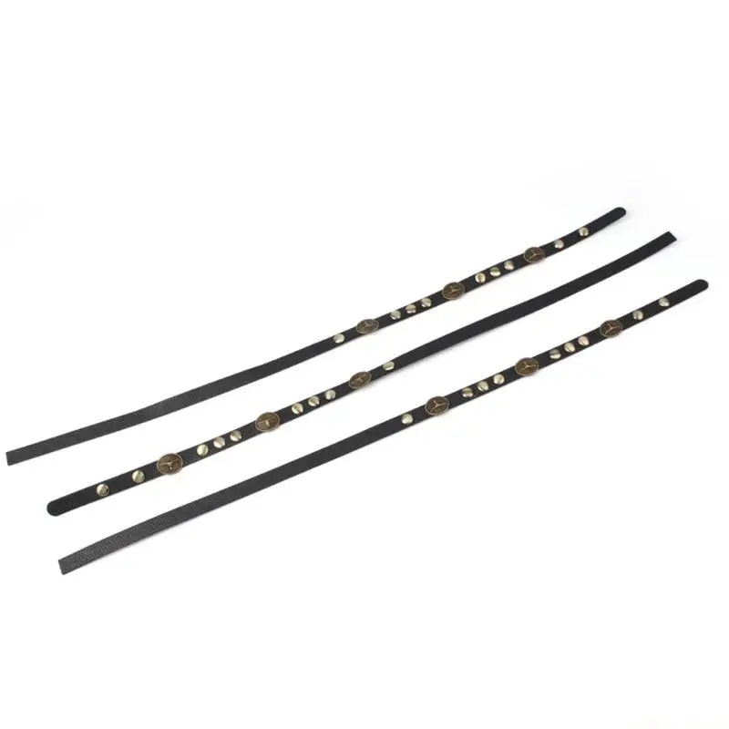 31BF Western Hat Strap Head Medallions Black PU Hat Band for Costume Styling and Hat Trim Accent Update