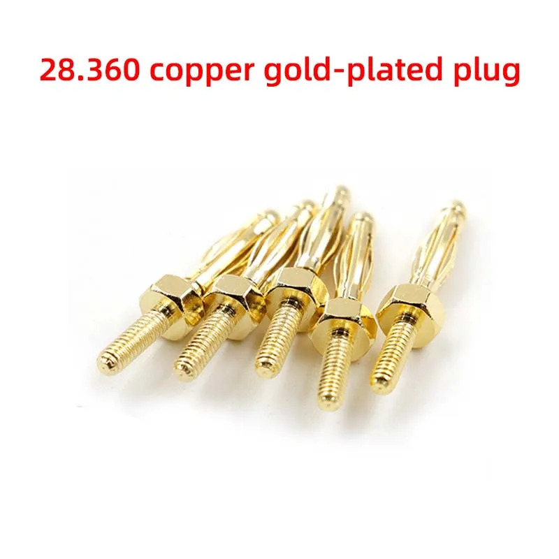 10PCS 28.360 2mm metal plug, all copper plated with 24k real gold, tail thread M2*6.5