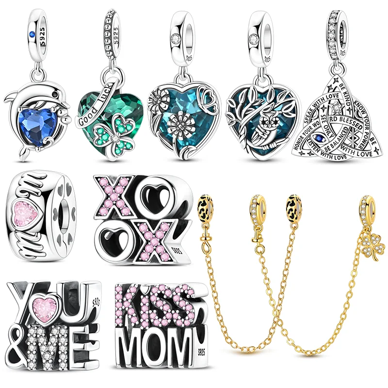 

925 Sterling Silver Charms Beads Clover Celtic Knot Sunflower Heart Pendants Fit Women Girls Original Bracelet DIY Gifts