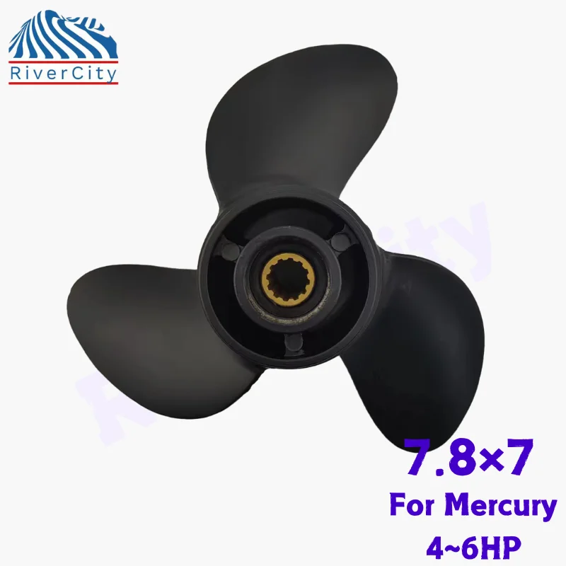 

7.8×7 Outboard Propeller For Mercury 4HP 5HP 6HP Motor Aluminum Alloy 3 Blades 12 Spline Tooth Drive,Marine Engine Part