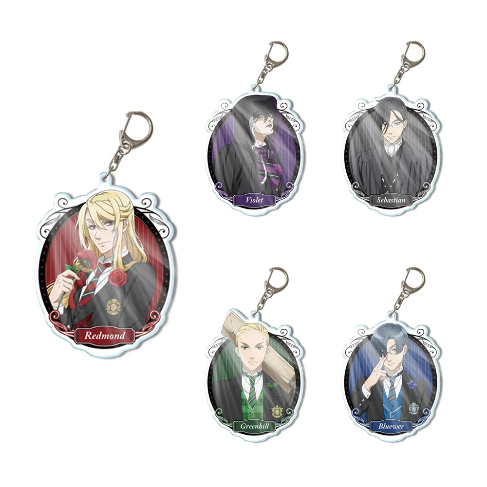 Anime Black Butler Figures Sebastian Michaelis Gregory Violet Acrylic Key Chains Ciel Phantomhive Bag Decor Pendant Keyrings