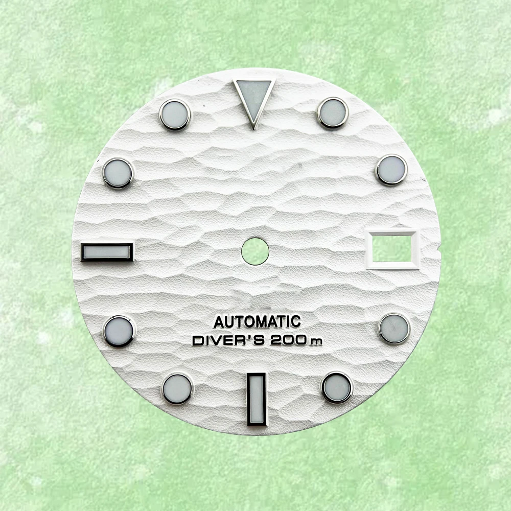 Quadrante da 28,5 mm adatto per orologio luminoso verde con movimento automatico NH35/NH36 con logo S