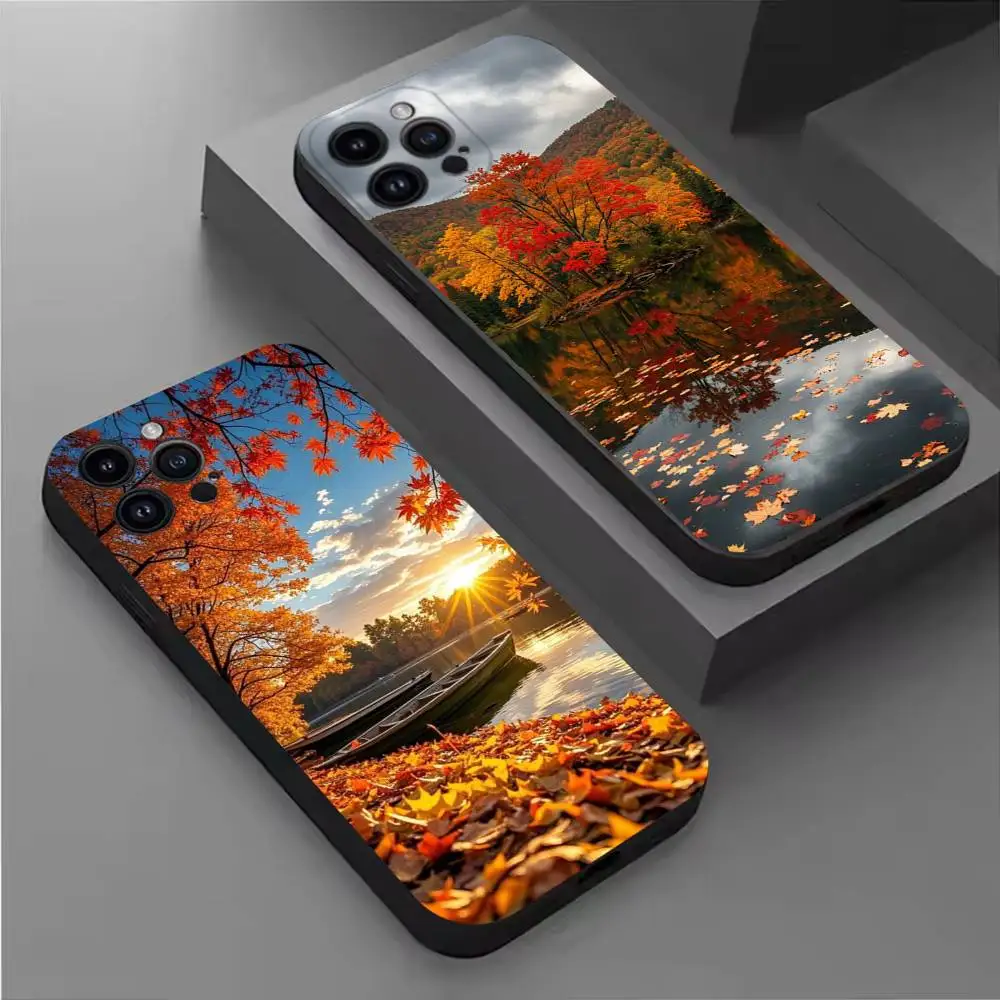 

Autumn leaves flal Phone Case For iPhone 16,15,14,13,12,11 Plus,Pro Max,XS,X,XR,SE,Mini,8,7,Soft Silicone Black Cover