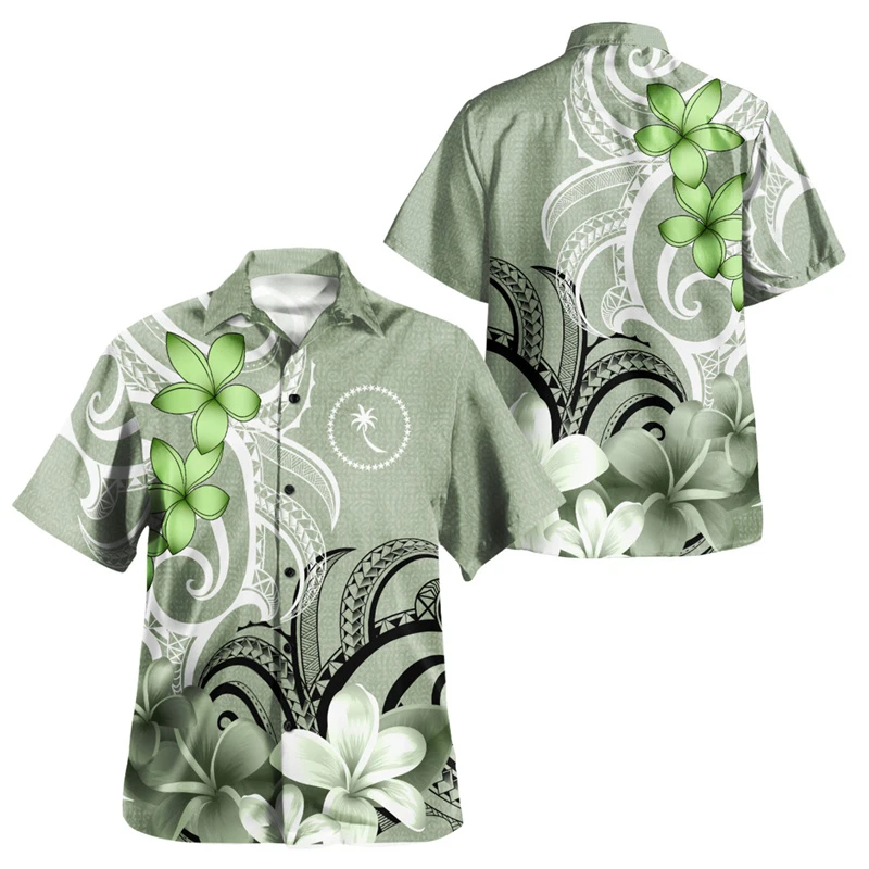 Fashion Chuuk State Flag Graphic Hawaiian Shirts For Men Summer Casual 3D National Emblem Printed Shirt Loose Breathable Blouse