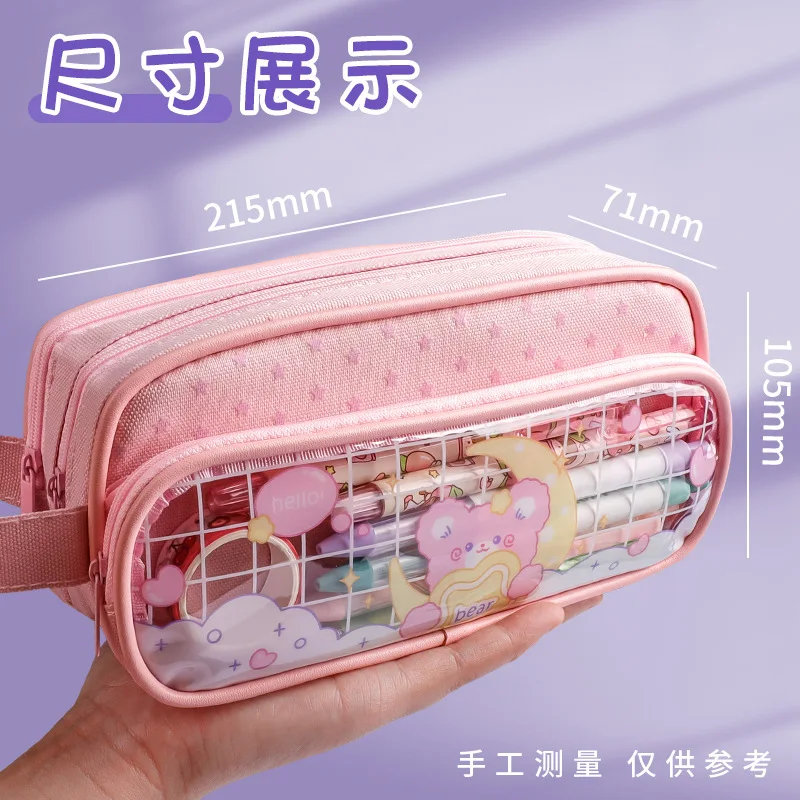 Imagem -05 - Estojo de Lápis Transparente Visível Grande Capacidade Dupla Camada Papelaria de Estudante Armazenamento Caneta Bolsa Bolsa com Zíper Material Escolar