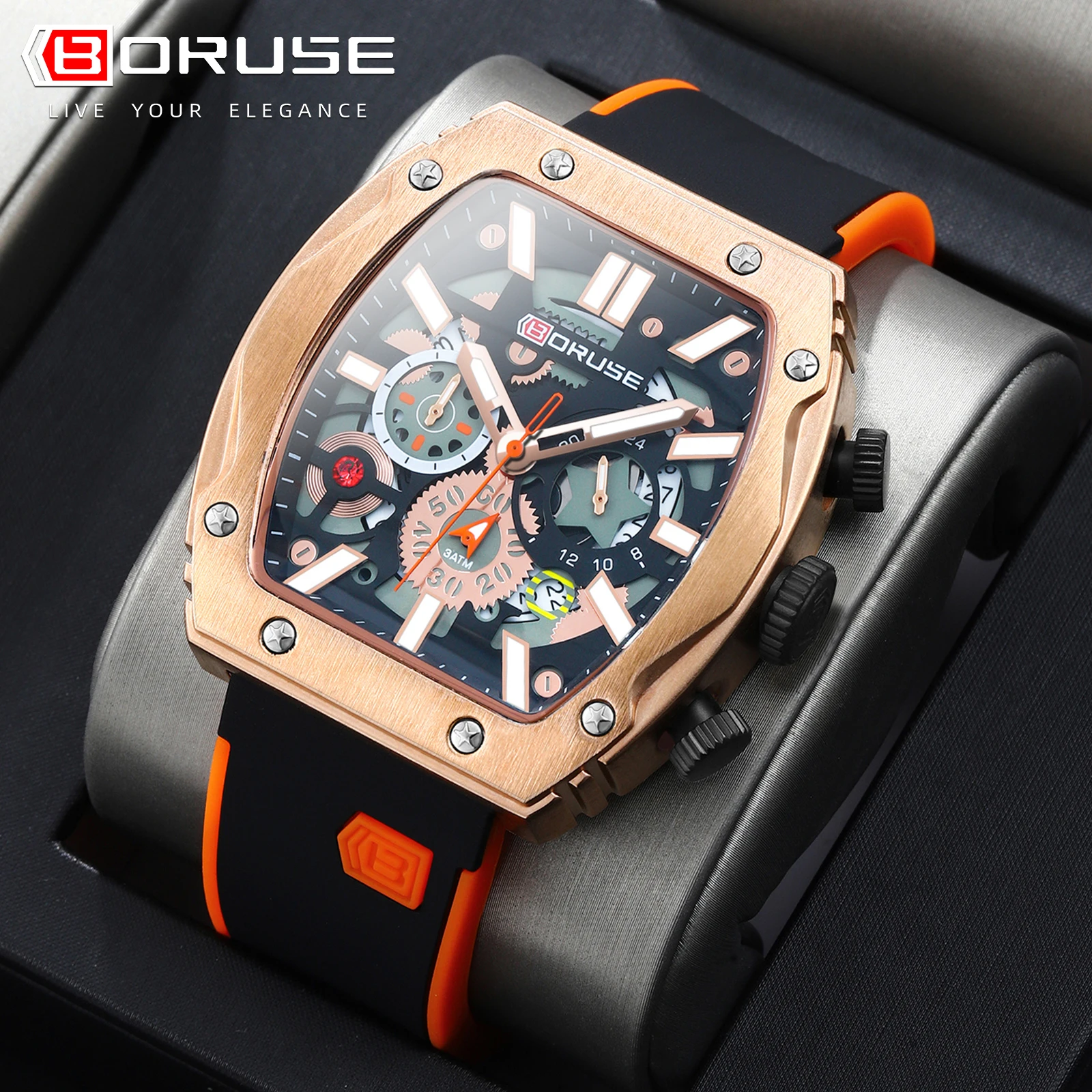 BORUSE Mens Military Silicone orologi da polso al quarzo da uomo orologio luminoso impermeabile orologio di lusso di marca orologi automatici a tempo