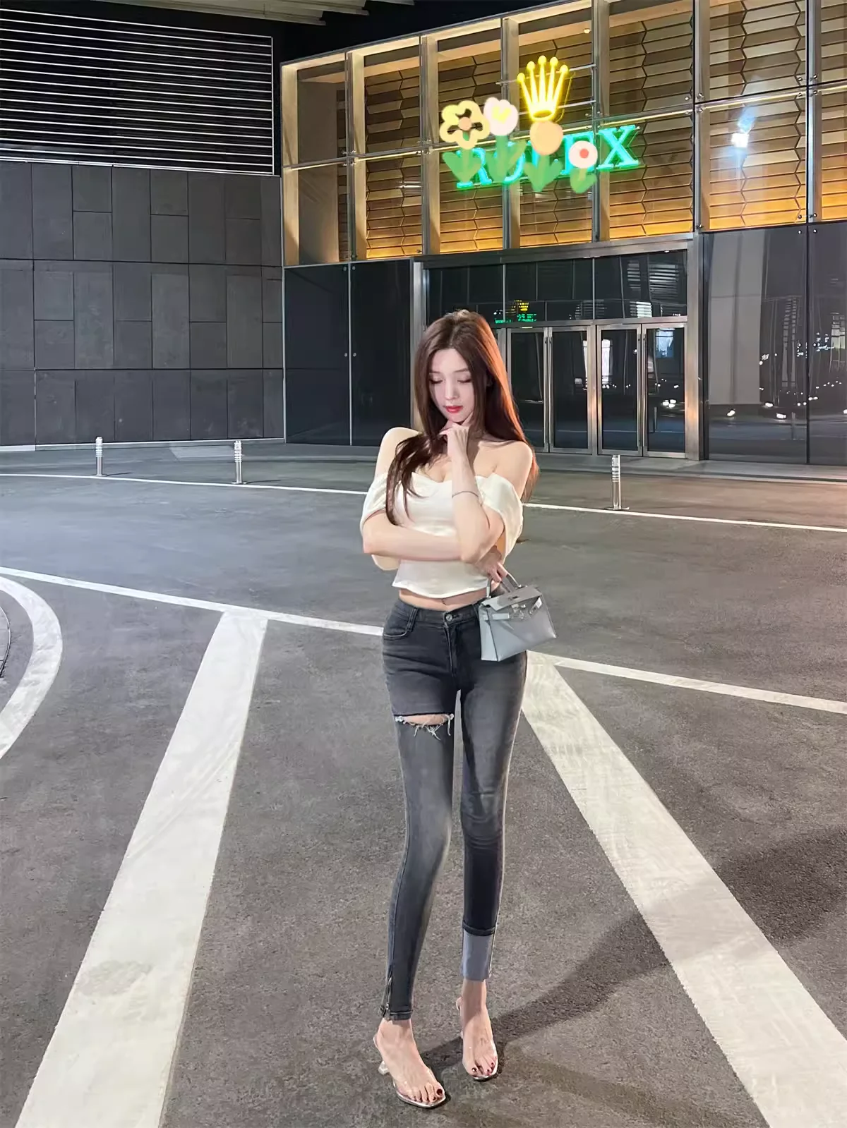 

Princess Diary Belted Bandeau Top High Waist Pencil Thin Summer Thin Denim Jeans Shapewear Chinese Brand Women's Fashion