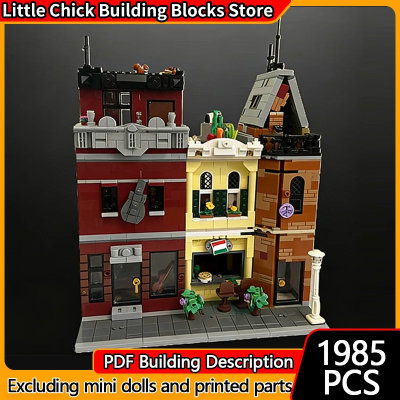 

Street View Model MOC Building Bricks Pizza Restaurant And Music Store Modular Technology Children Holiday Gifts Assemble Toys