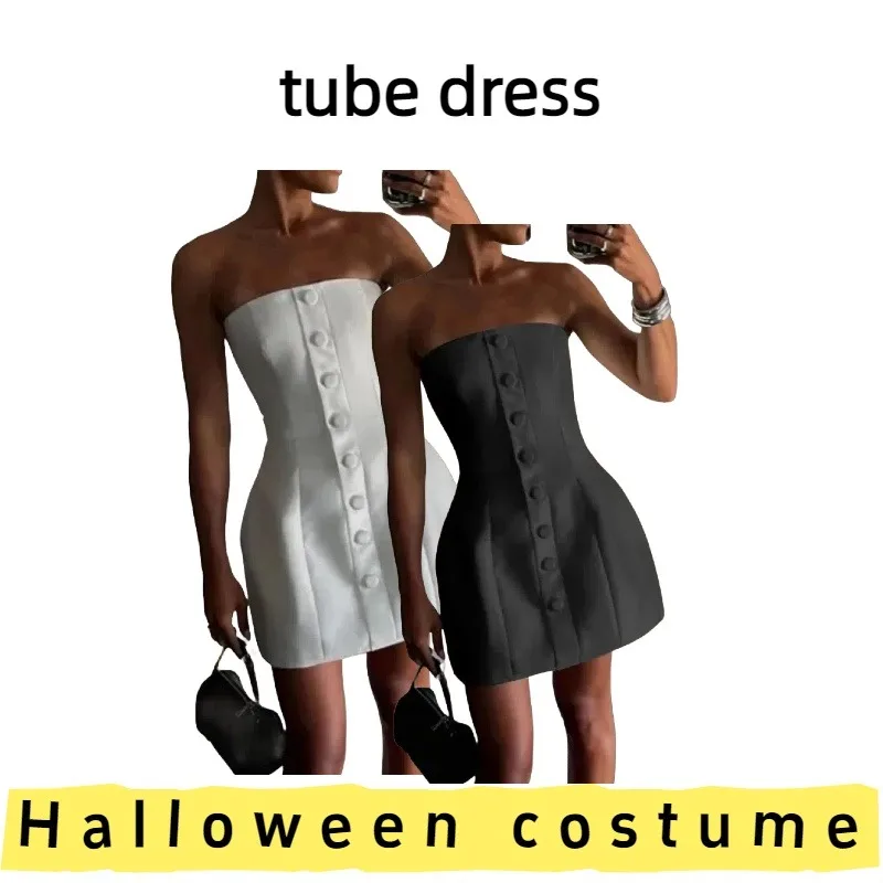 

Women's Stylish Strapless Dress with Design Details for Evening Gatherings Party Celebrations Formal Events Casual Outings