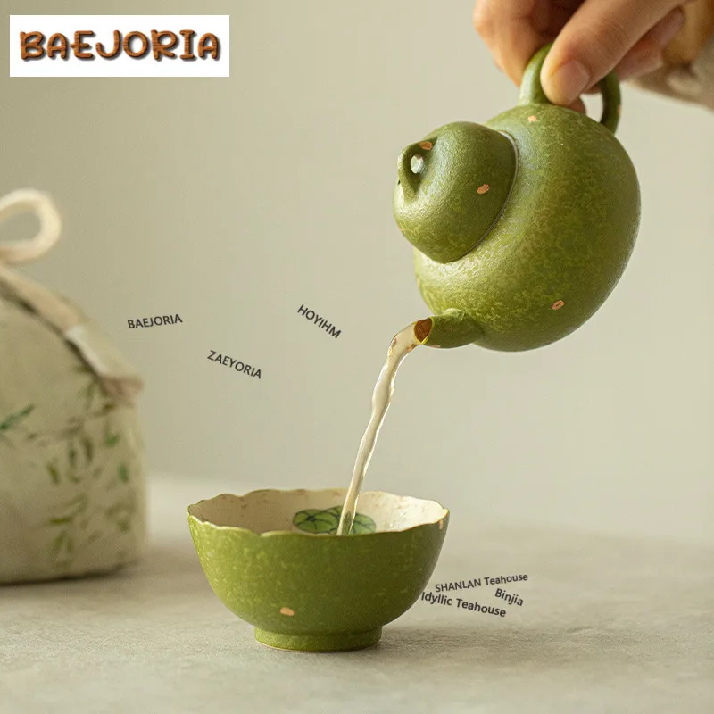 Citrus Green Fish Play Lotus Leaf Travel Tea Set Kit Zen 1 Pot 1 Cups Tea Making Organizer Portable Picnic Handbag Accessories