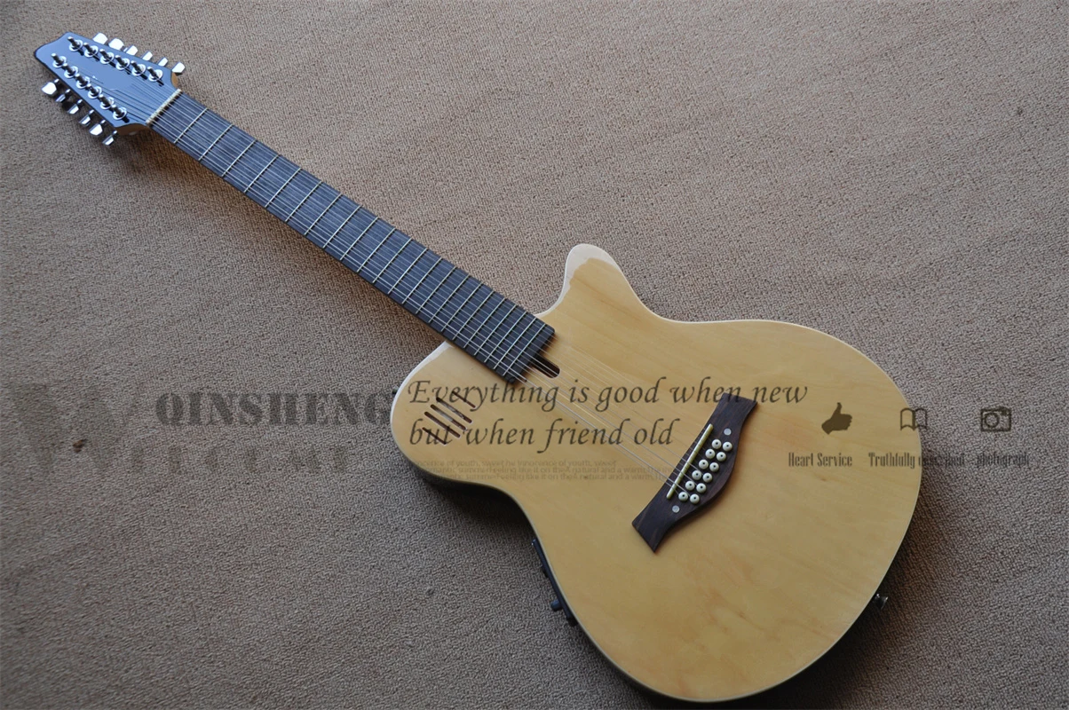 12 Strings Electric Guitar Maple Solid Wood Body Rosewood Wood Bridge 22 Frets EQ Pickups Active Battery