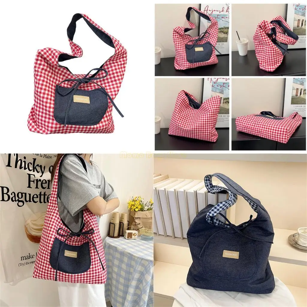 

X90D Womens Underarm Bag Plaids Shoulder Bag Large Capacity Armpit Bag Trendy Handbags Purse Simple Commuting Bag