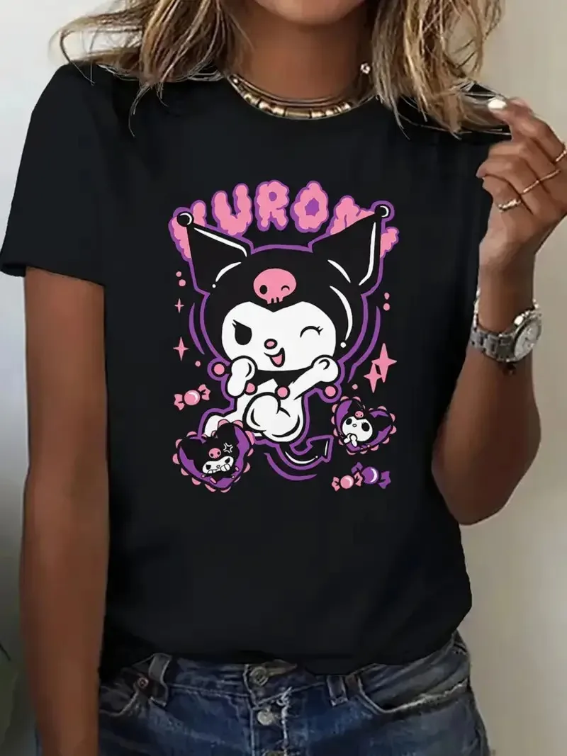 

Kuromi Cartoon Graphic Cotton Tee Printed Brand Pure Cotton T-shirt Short Sleeve Unisex Round Neck Versatile and Loose