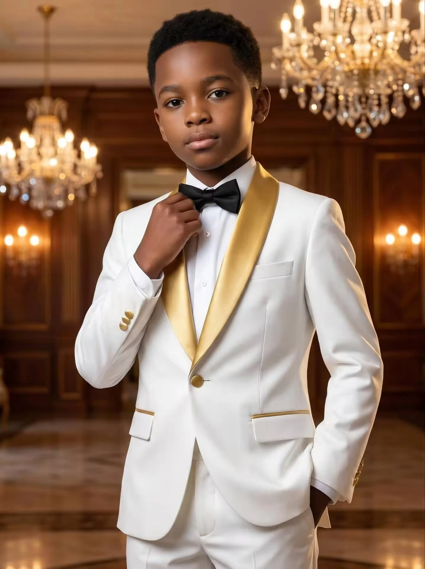 Elegant 2 Piece Child Slim Fit Wedding Suit Set Formal Wear Birthday Stage Performance Costumes Suit For Boy Blazer Pant Sets
