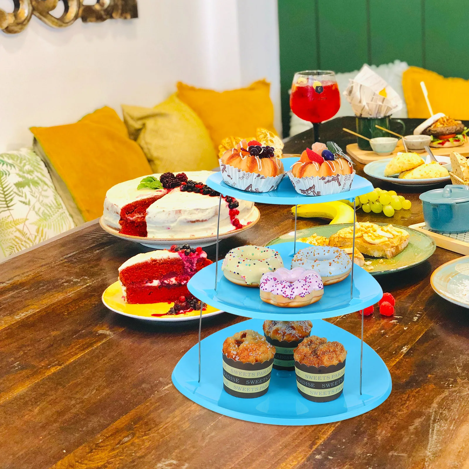 

3 Tier Foldable Display Shelf Cake Stand Organizer Dessert Cookie Holder Snack Cupcake Riser Tiered Serving Table Space Saving