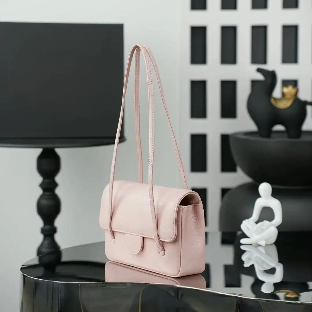 Light Pink Soft Leather Flap Shoulder Bag, Luxury Minimalist Mini Handbag