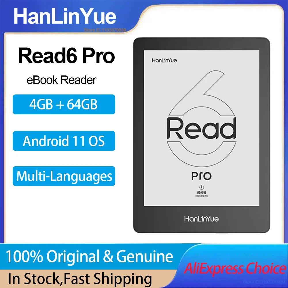 Hanlinyue Read6 Pro E-book 64G Reader 6 inch E-ink Portable Tablet WiFi Android System Support Multi Language with Read Light