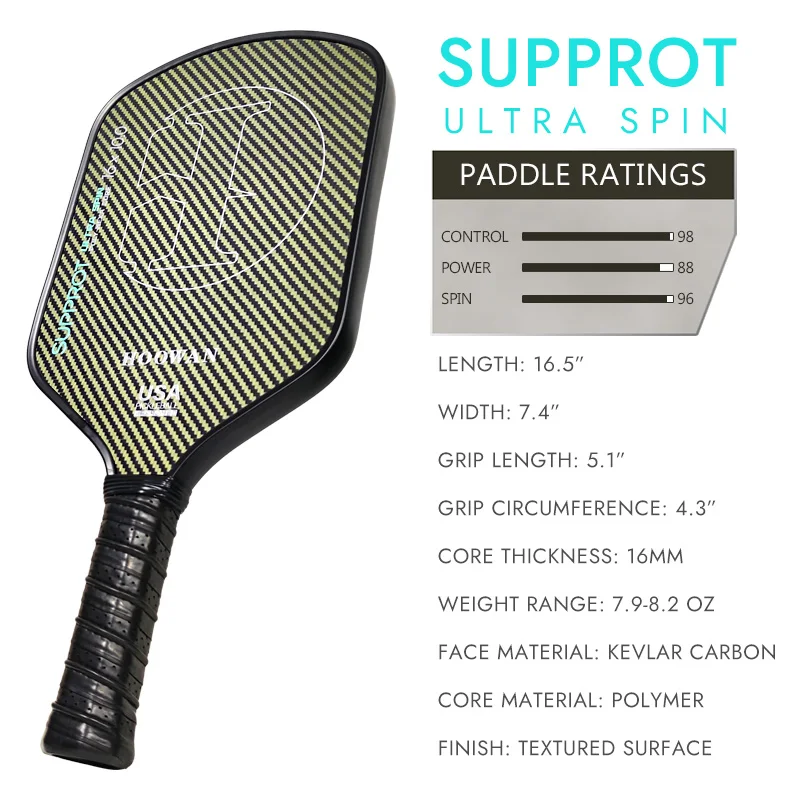 HOOWAN SUPPROT Pickleball Paddle T700 Kevlar fibra di carbonio superficie strutturata 16MM polimero Hexa-Core racchetta termoformata USAPA