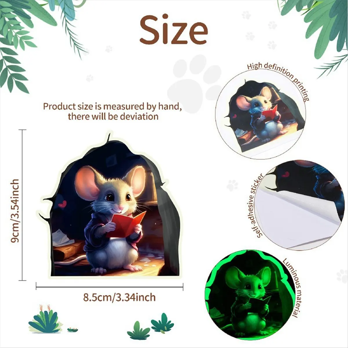 LUCK 6PCS Cute Wall Decals Adorable Mouse Reading Book Kids Room Wall Decor Sticker Decal, Home Decoration,A