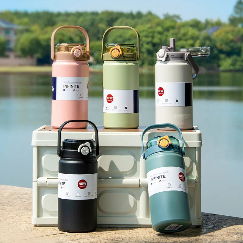 

Термальная бутылка для воды из нержавеющей стали объемом 1 л с соломой, портативная термос для холодных и горячих напитков, стакан для фитнеса, чашка