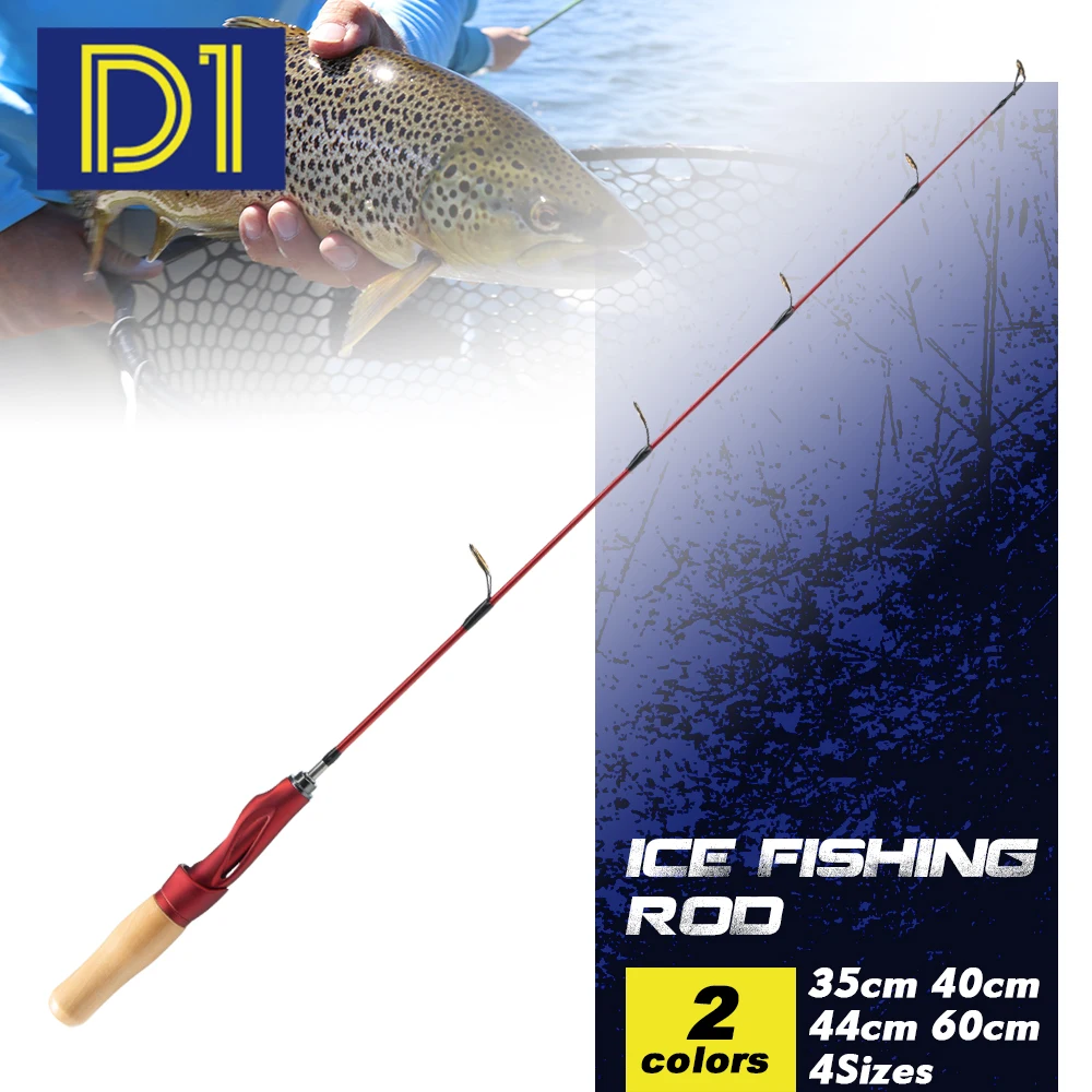 D1 Ice Fishing Rod Spinning Rod 4Size 35cm/40cm/44cm/60cm Portable 2-section Winter Fishing Rod Wooden Handle