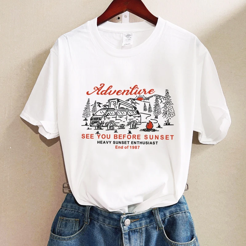 Adventure T-shirts Fashion  Graphic Tshirt 90s Girl Harajuku T-shirt Short Sleeve Femme Fashion Tops Summe