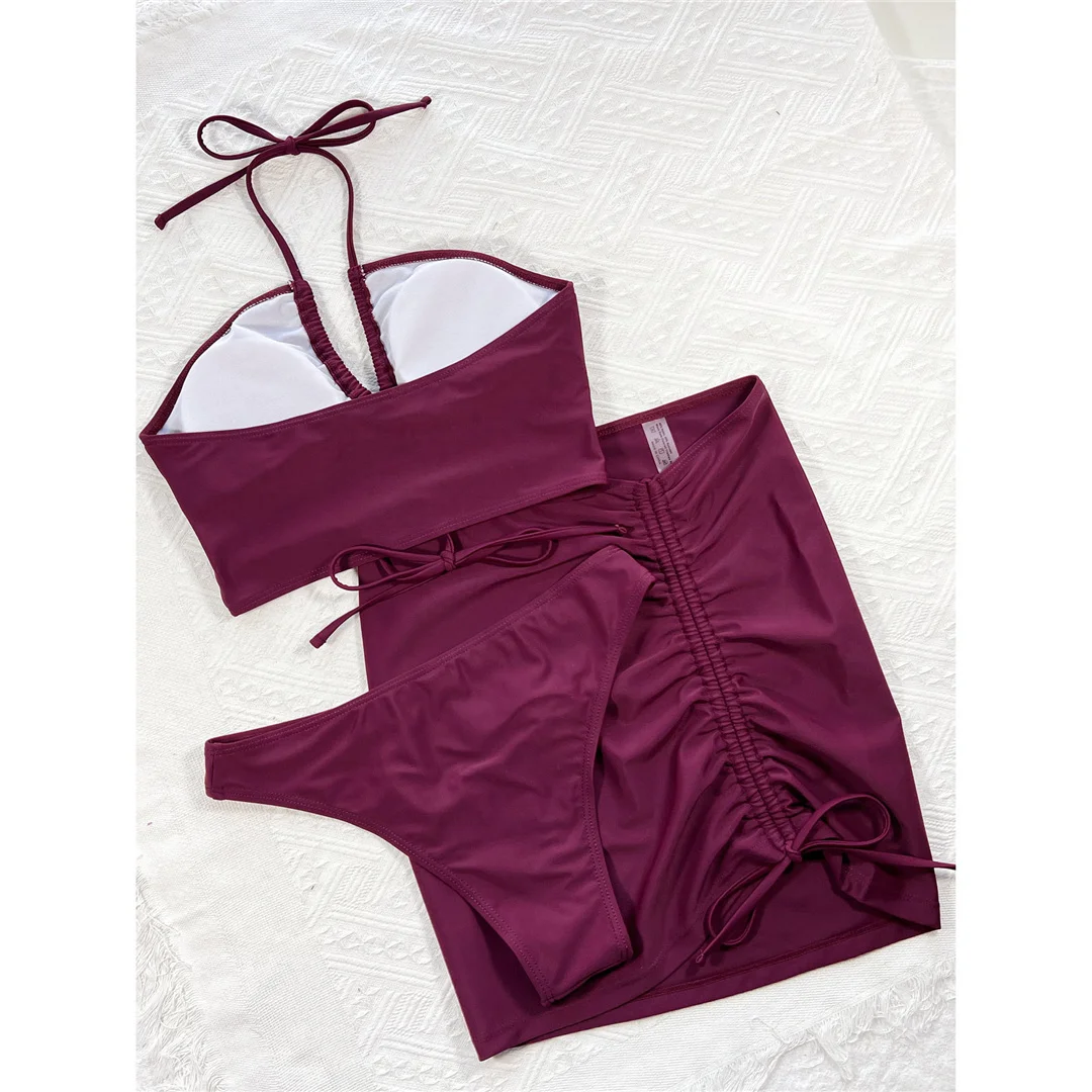 Mit Rock, geraffter Schnitt, Bikini, Damen-Badebekleidung, dreiteiliges Bikini-Set, Badeanzug, Damen-Badebekleidung, V3611. – Detail 15