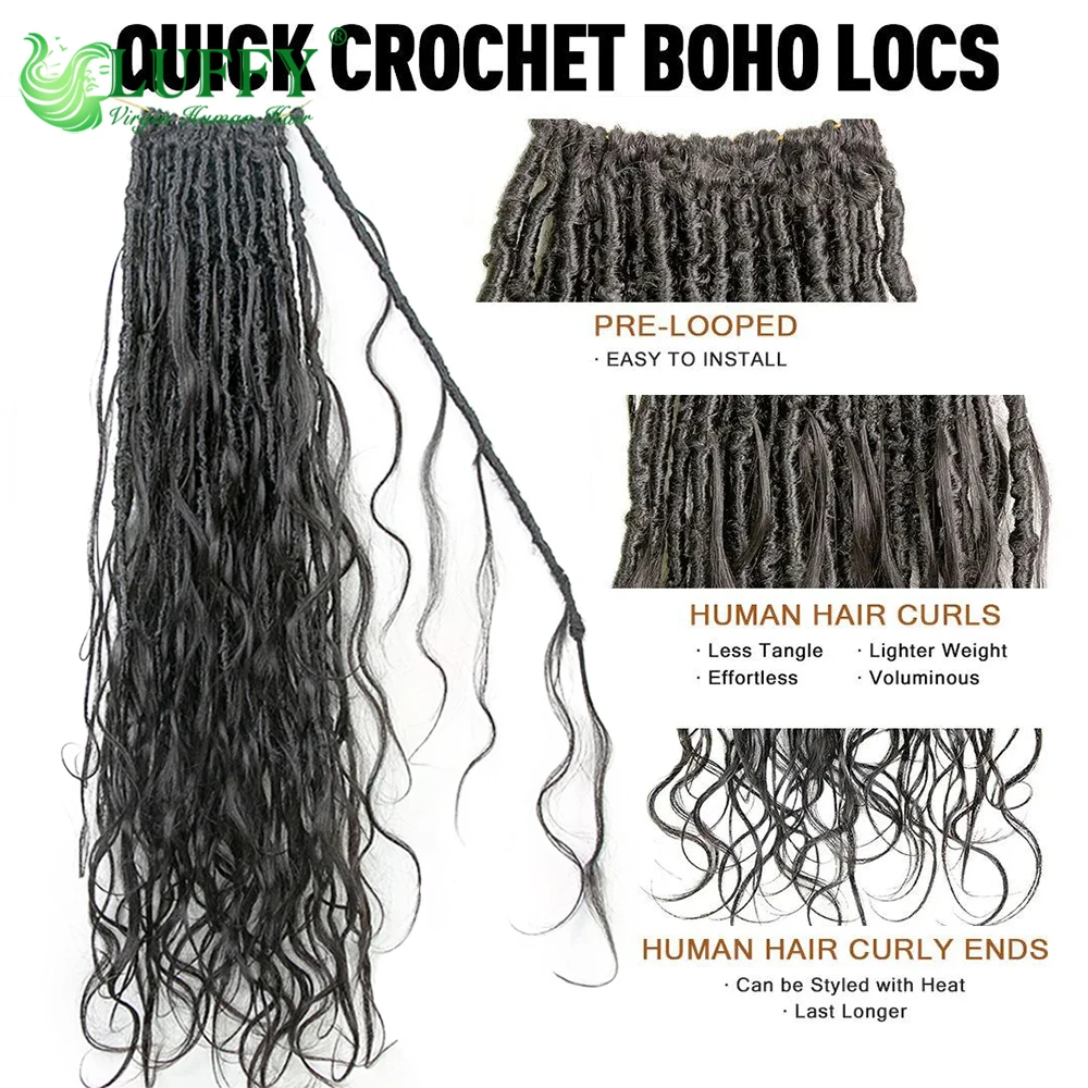 Extensiones de cabello humano ondulado, accesorio de ganchillo con extremos rizados, suave, rastas, estilo bohemio, prebucle