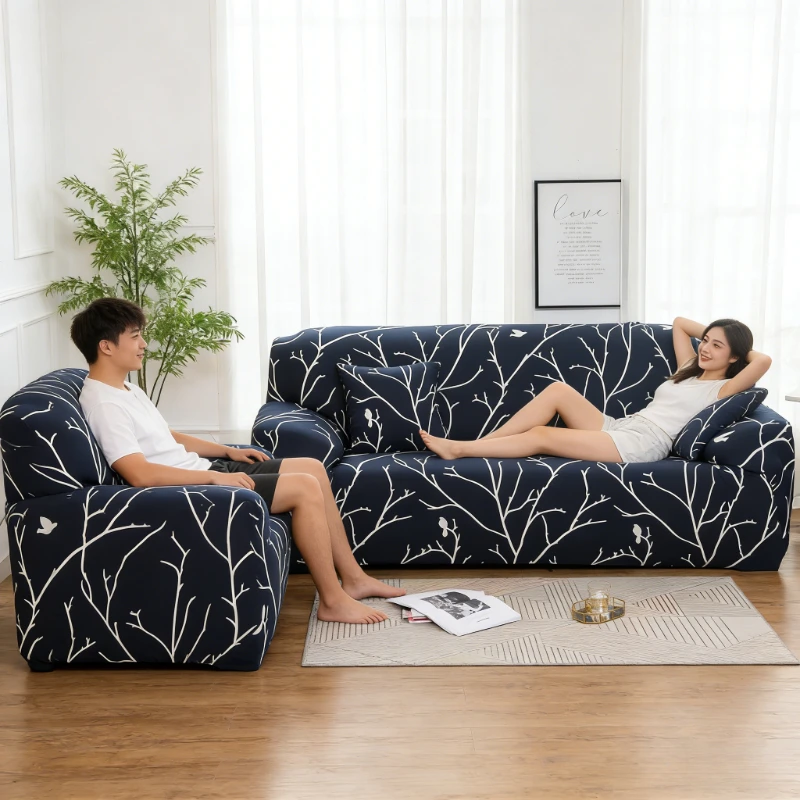 Stretch Milk Silk Printed Plants and Flowers Sofa Cover Stain Resistant Slipcover Breathable All-Season Full Wrap Slipcovers