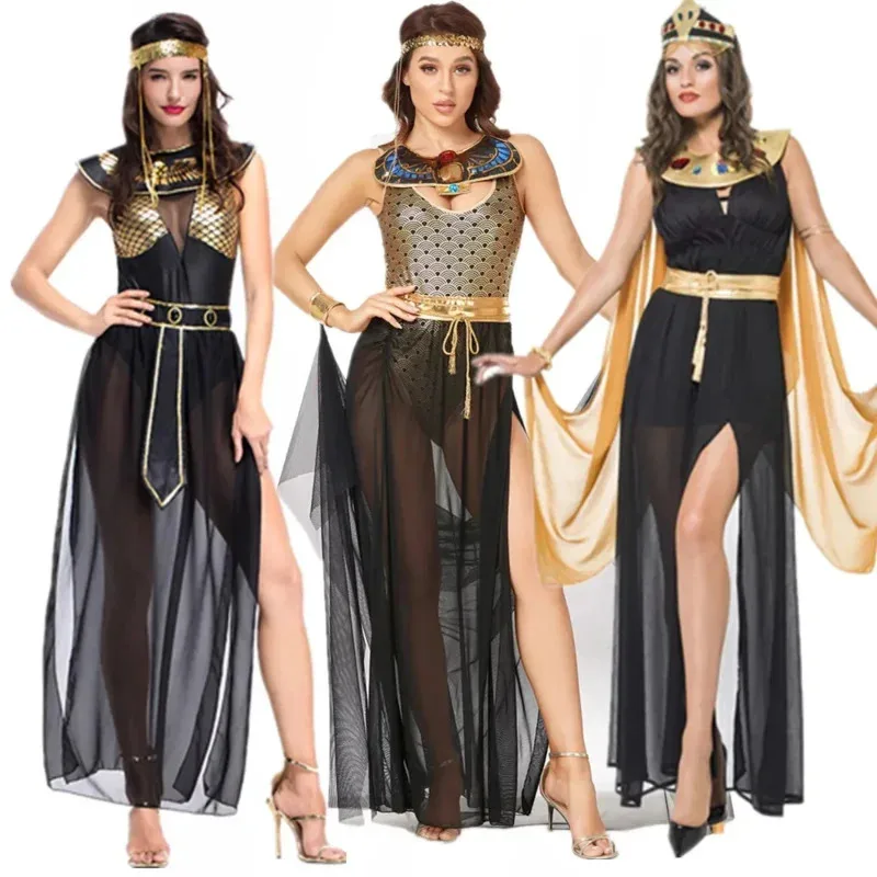 

2025 Halloween Cosplay Halloween Ancient Egypt Cleopatra Queen Costumes for Women Adult Egyptian Pharaoh Cosplay Carnival Party