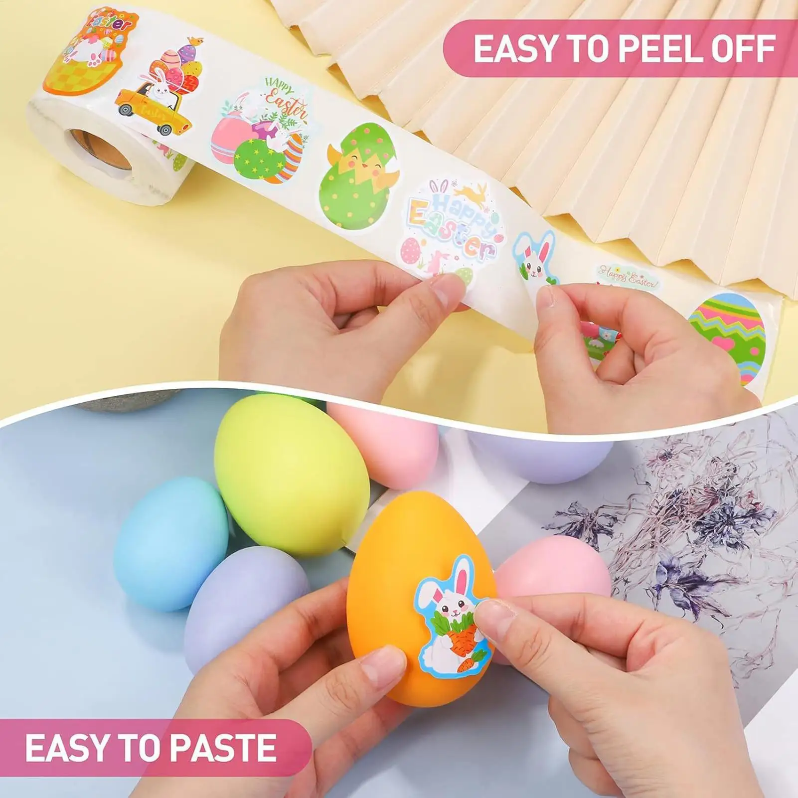 Easter Sticker Roll 500 Pieces Egg Bunny Paper Decor 8 Designs Waterproof Easter Bunny Stickers Roll For Envelope Card Notebook