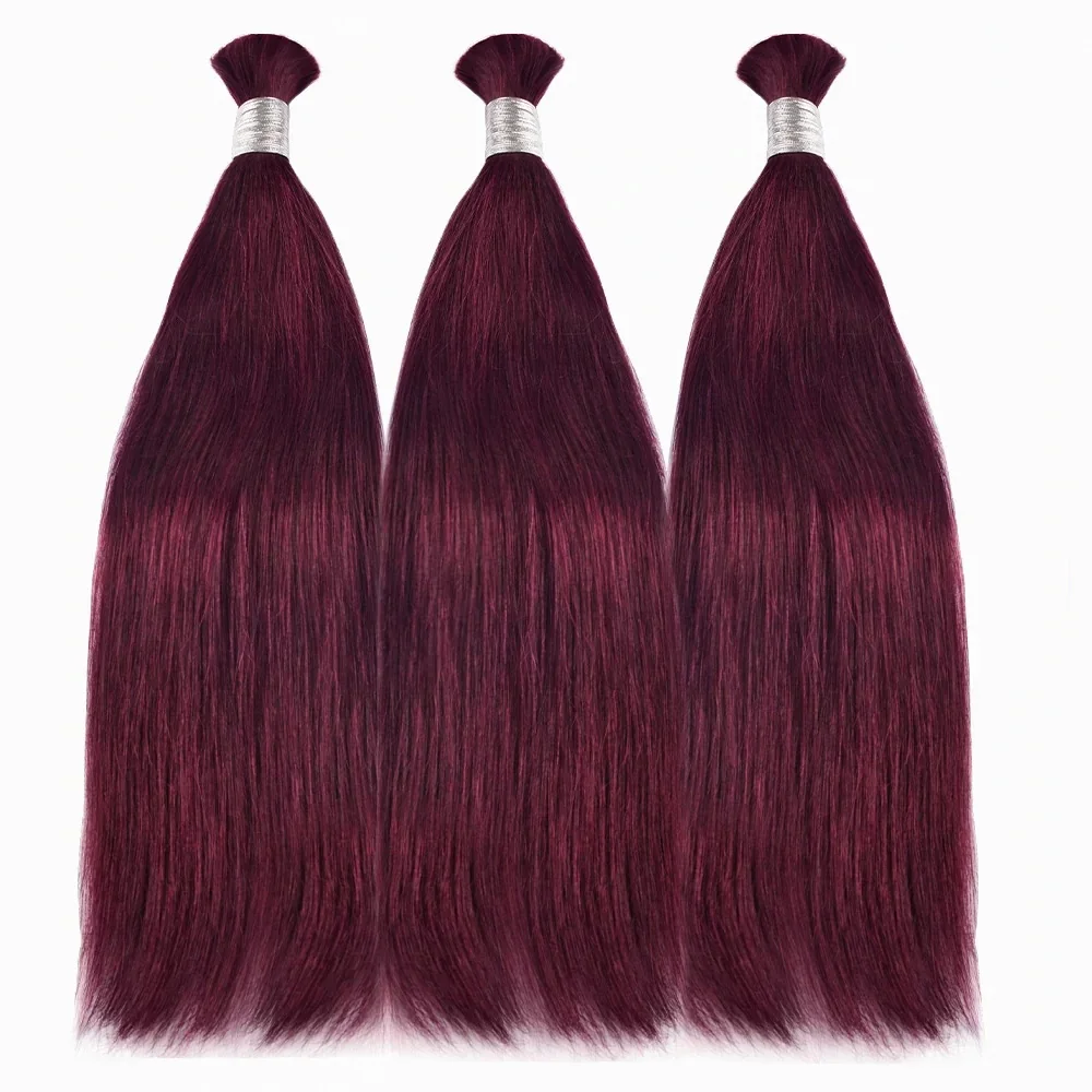 Extensions de cheveux raides pour tressage, tresses Boho, cheveux brésiliens Remy, sans trame, 100% cheveux humains en vrac, bordeaux 99j, 30 po